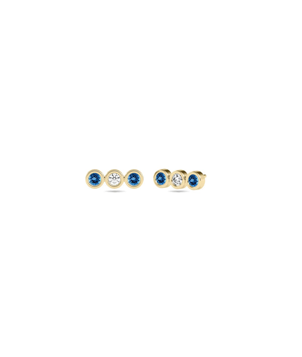Birthstone and Diamond 3 Stone Stud Earring - 79e | Everyday 14K Gold Jewelry