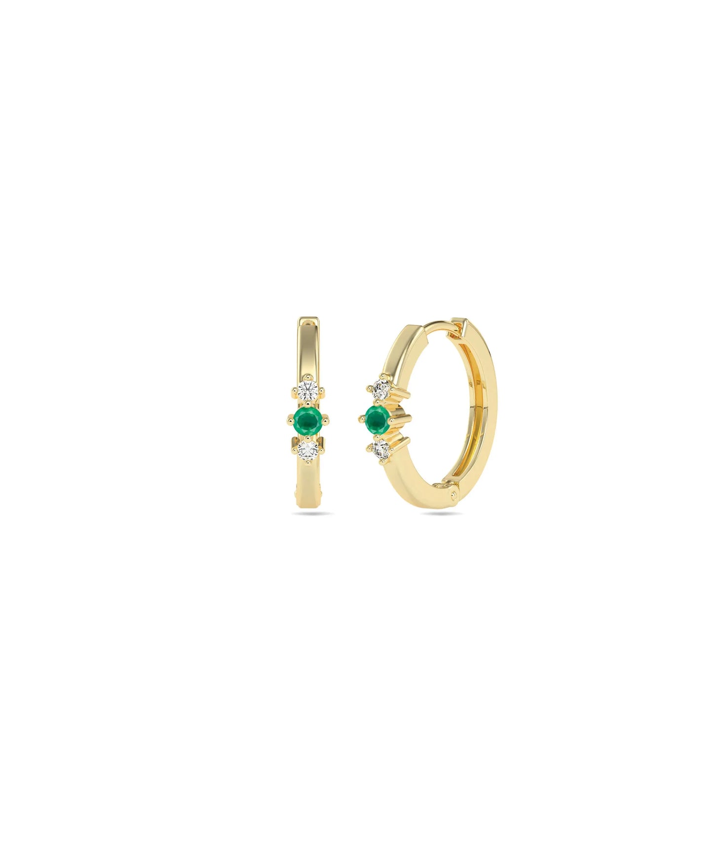 Birthstone and Diamond Hoop Earring - 79e | Everyday 14K Gold Jewelry