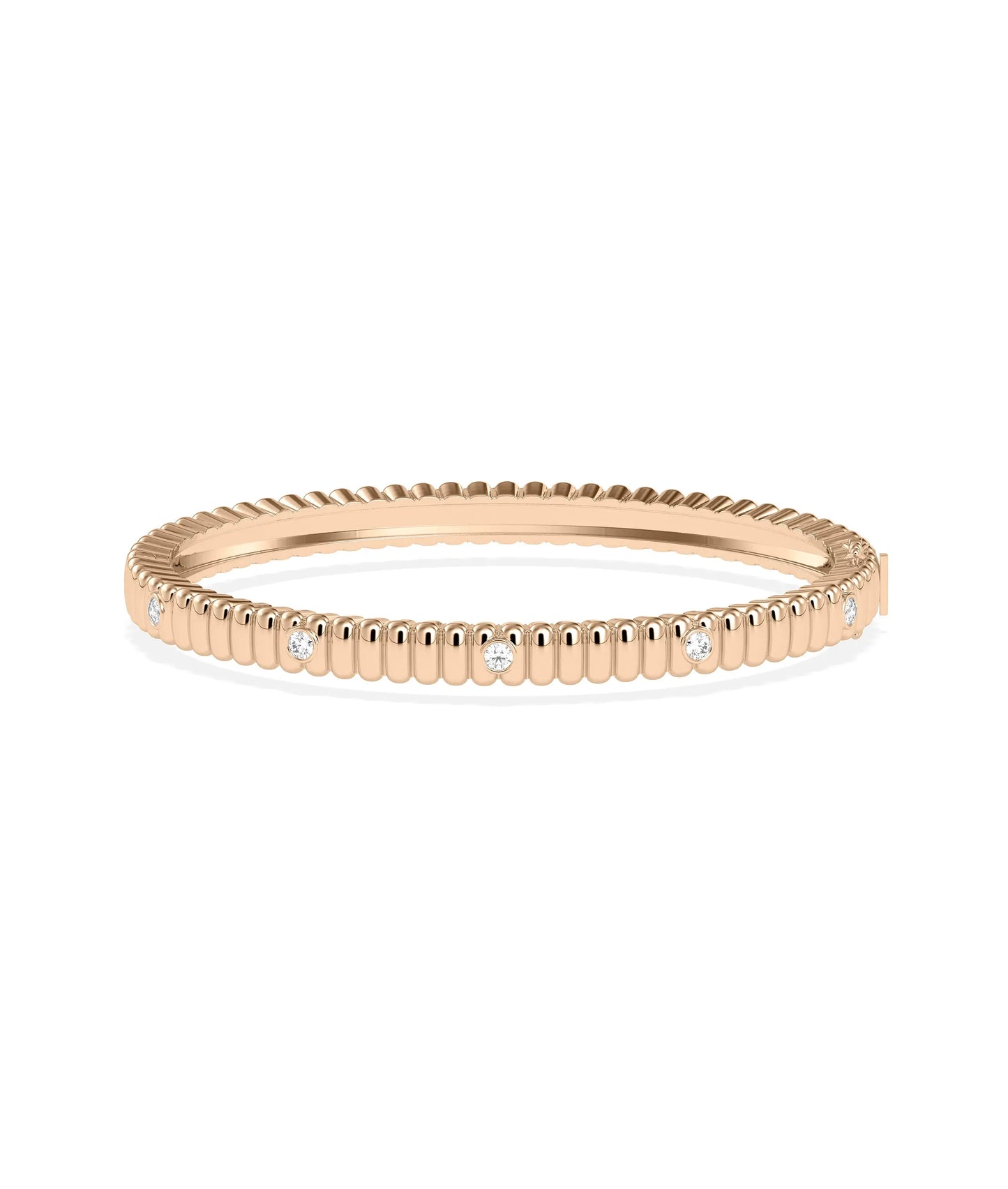 Diamond Station Fluted Bangle - 79e | Everyday 14K Gold Jewelry