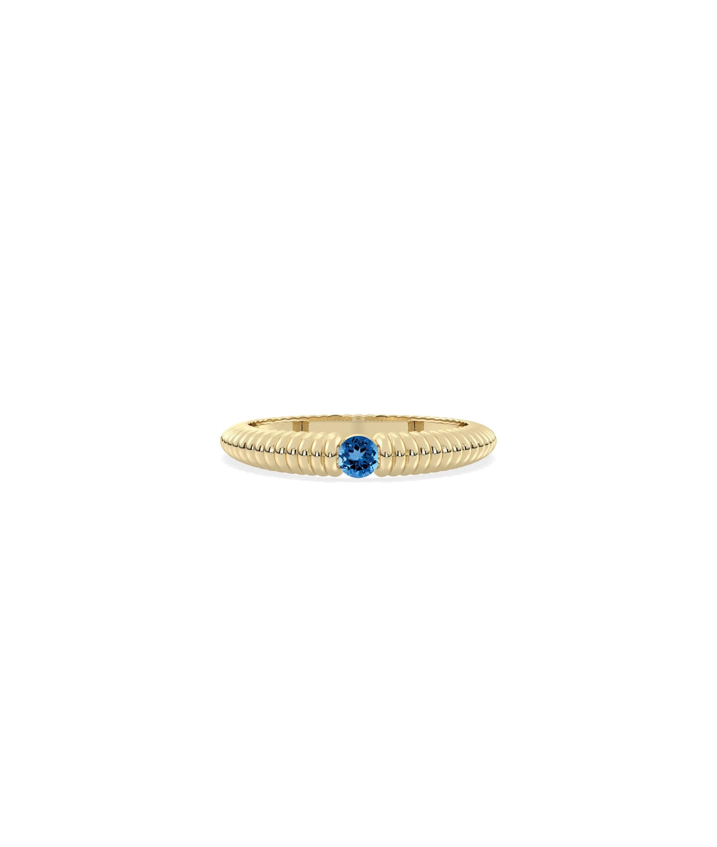 Birthstone Solitaire Fluted Band Ring - 79e | Everyday 14K Gold Jewelry