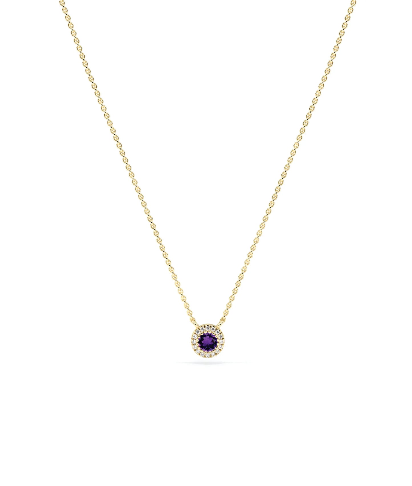 Birthstone and Diamond Halo Necklace - 79e | Everyday 14K Gold Jewelry
