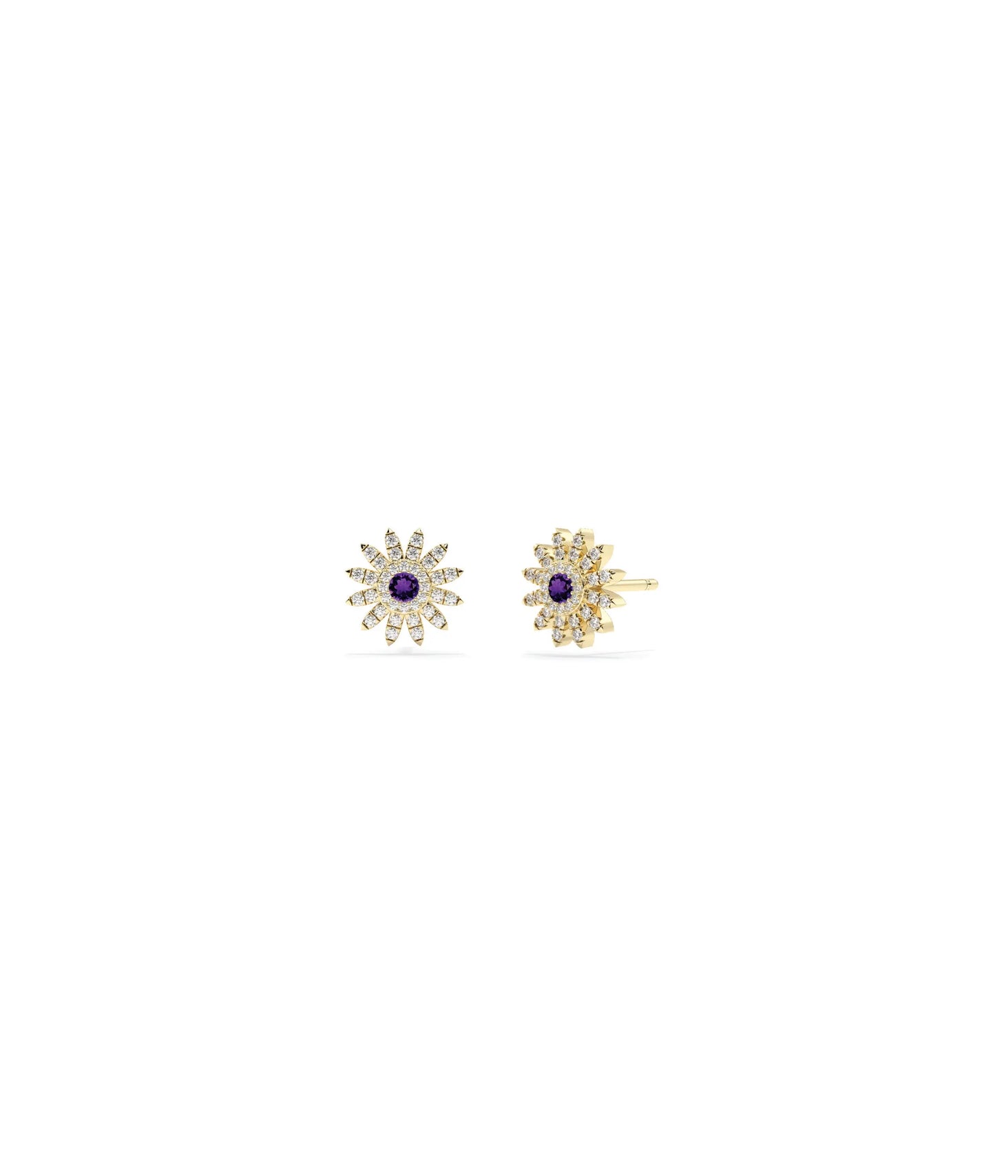 Birthstone and Diamond Flower Stud Earrings - 79e | Everyday 14K Gold Jewelry