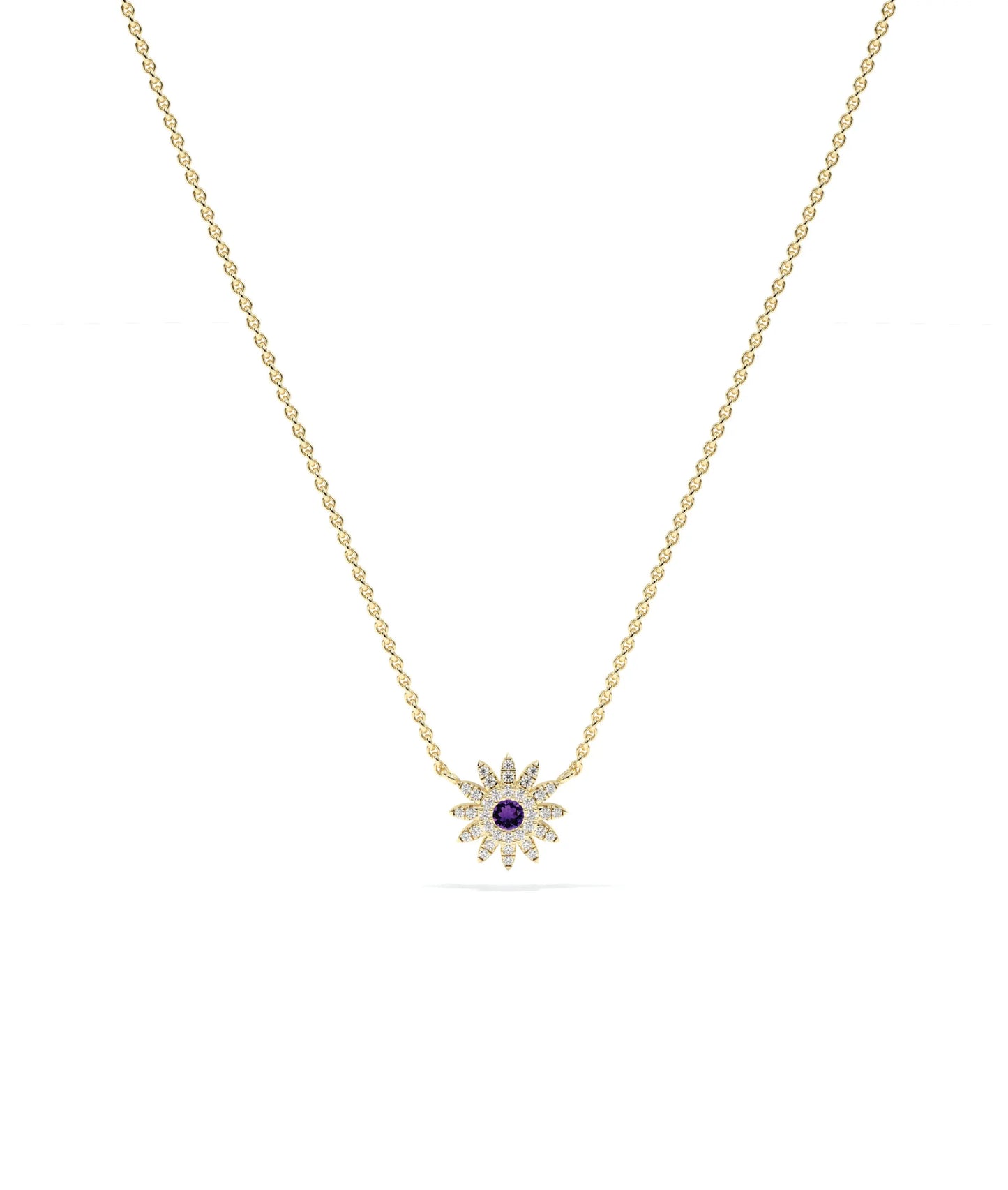 Birthstone and Diamond Flower Necklace - 79e | Everyday 14K Gold Jewelry