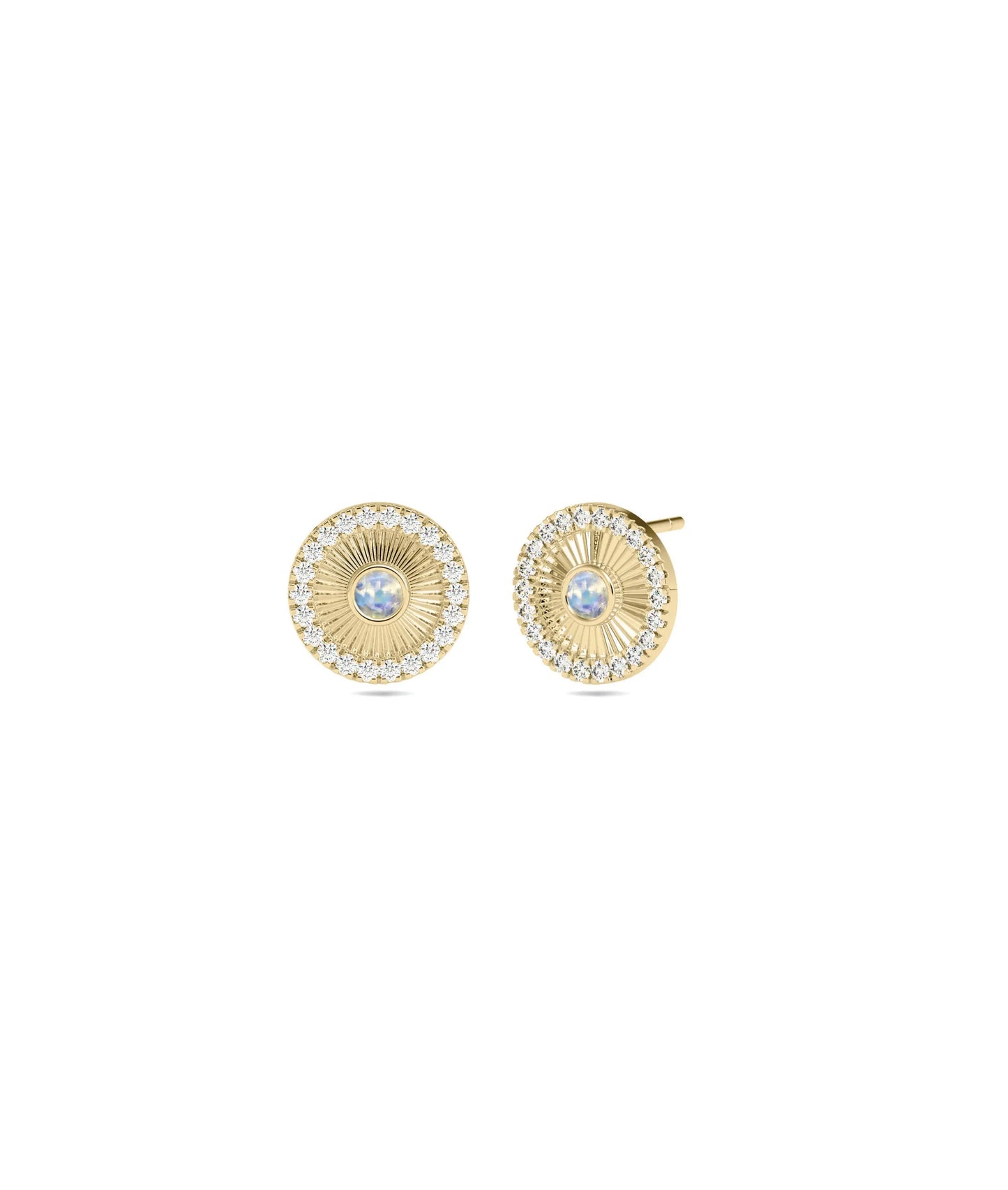 Diamond and Birthstone Halo Disc Stud Earring - 79e | Everyday 14K Gold Jewelry