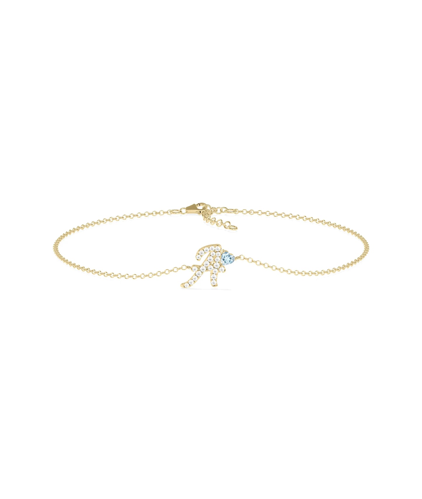 Birthstone and Diamond Initial Bracelet - 79e | Everyday 14K Gold Jewelry