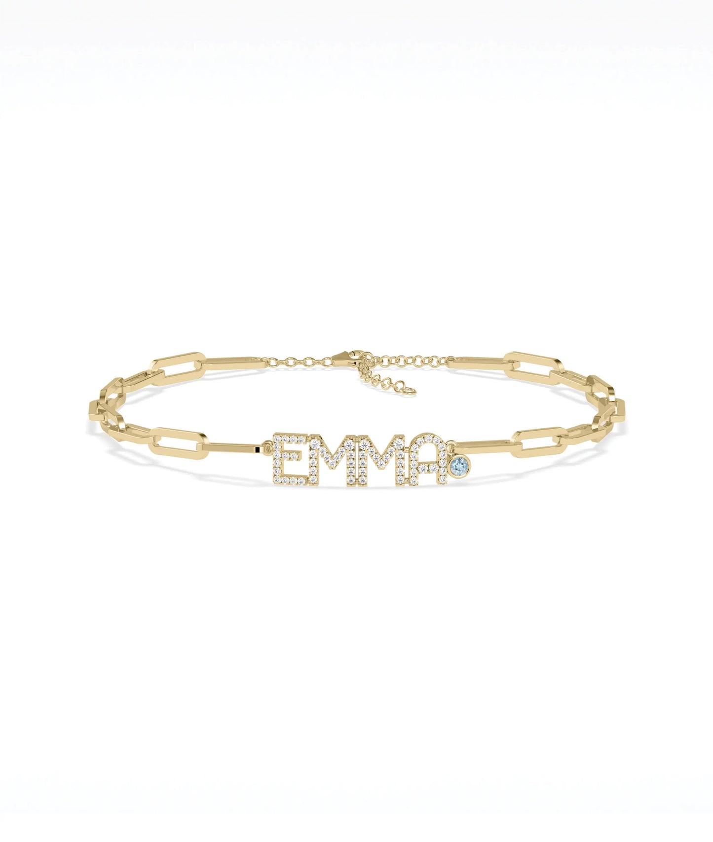 Birthstone and Diamond Pave Initials Bracelet - 79e | Everyday 14K Gold Jewelry