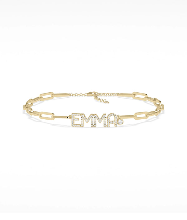 Birthstone and Diamond Pave Initials Bracelet - 79e | Everyday 14K Gold Jewelry