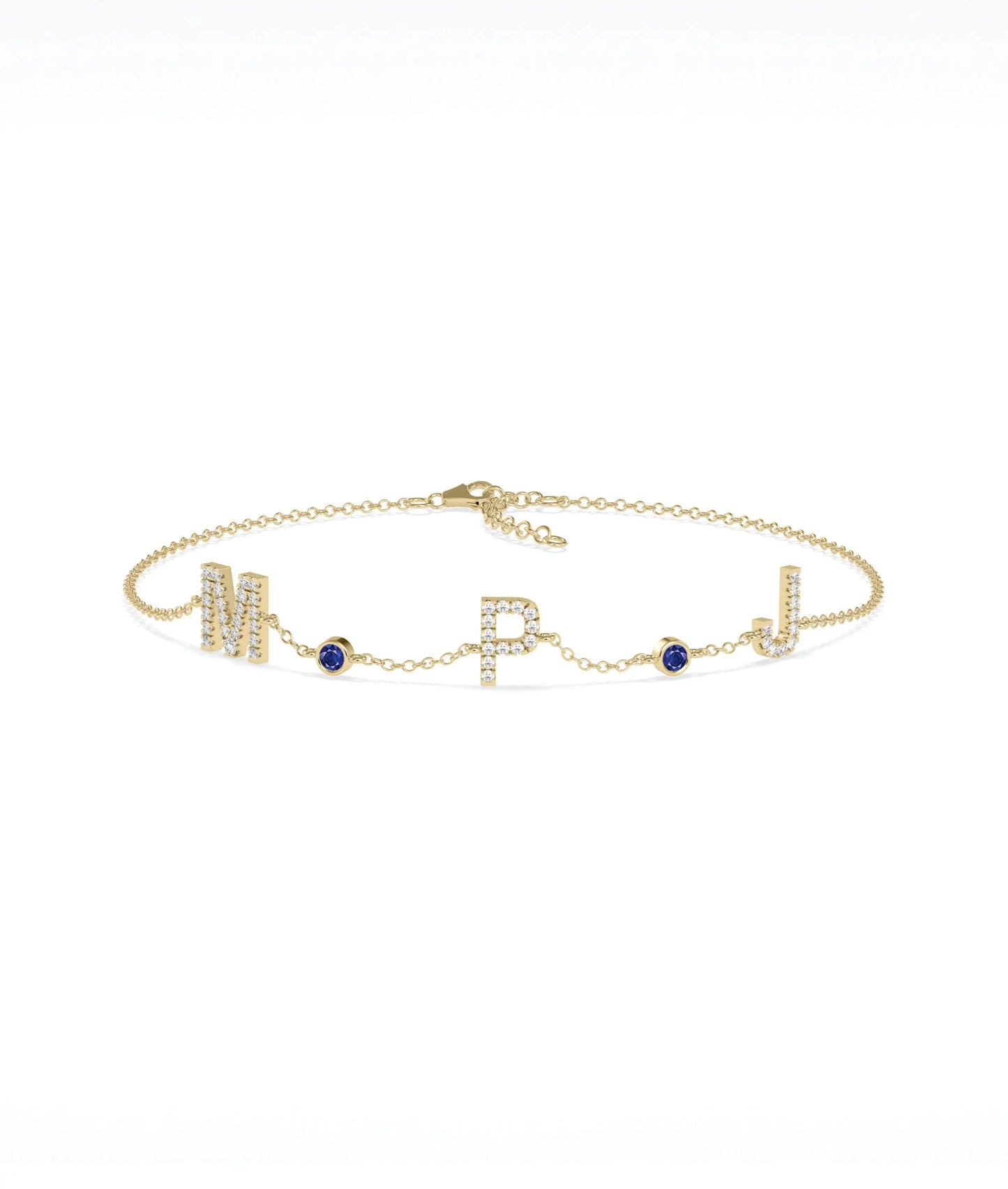 Diamond Pave Initials with Birthstone Bezel - 79e | Everyday 14K Gold Jewelry