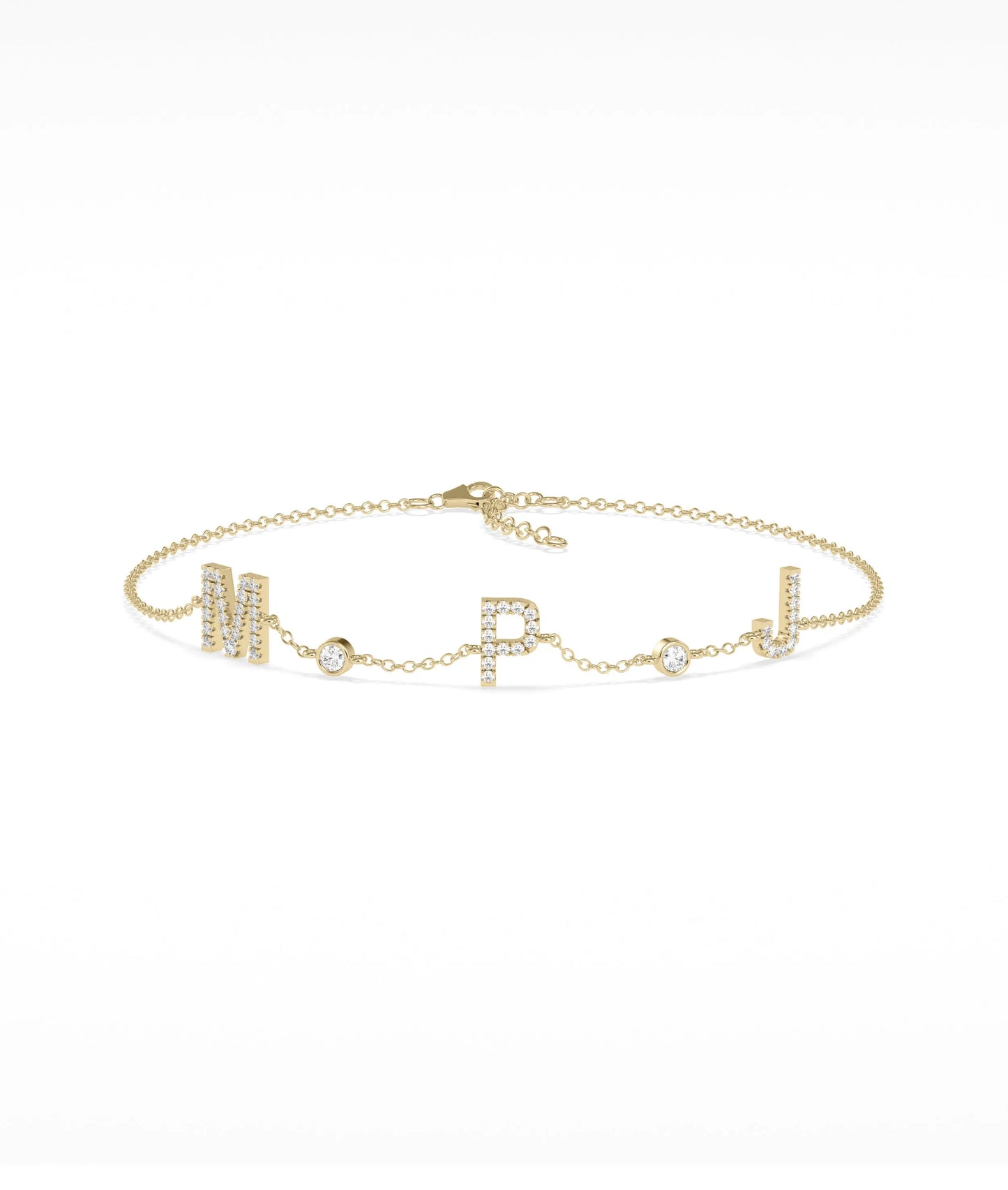 Diamond Pave Initials with Birthstone Bezel - 79e | Everyday 14K Gold Jewelry