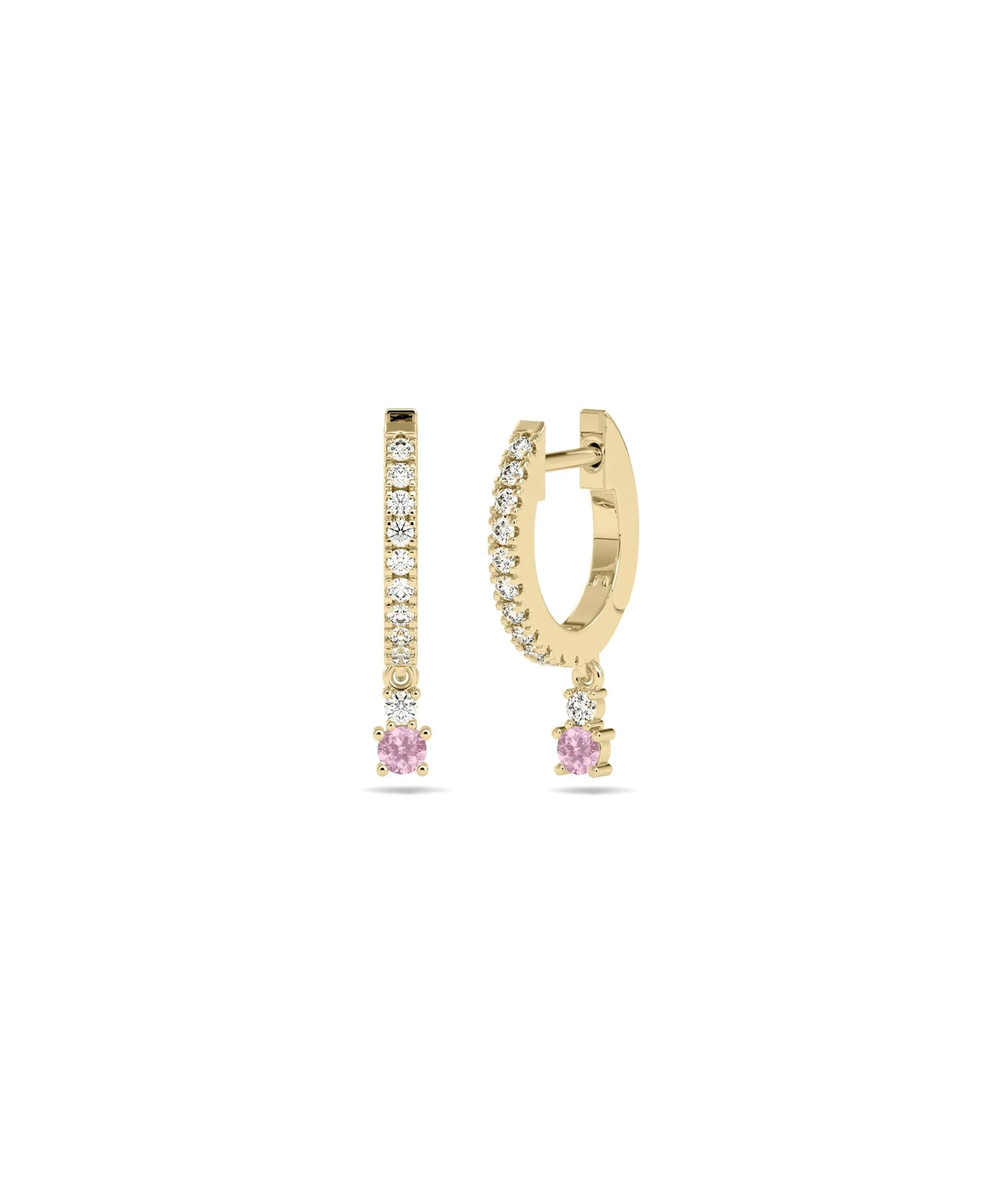 Diamond Pave Hoop Earrings with Birthstone Dangle - 79e | Everyday 14K Gold Jewelry