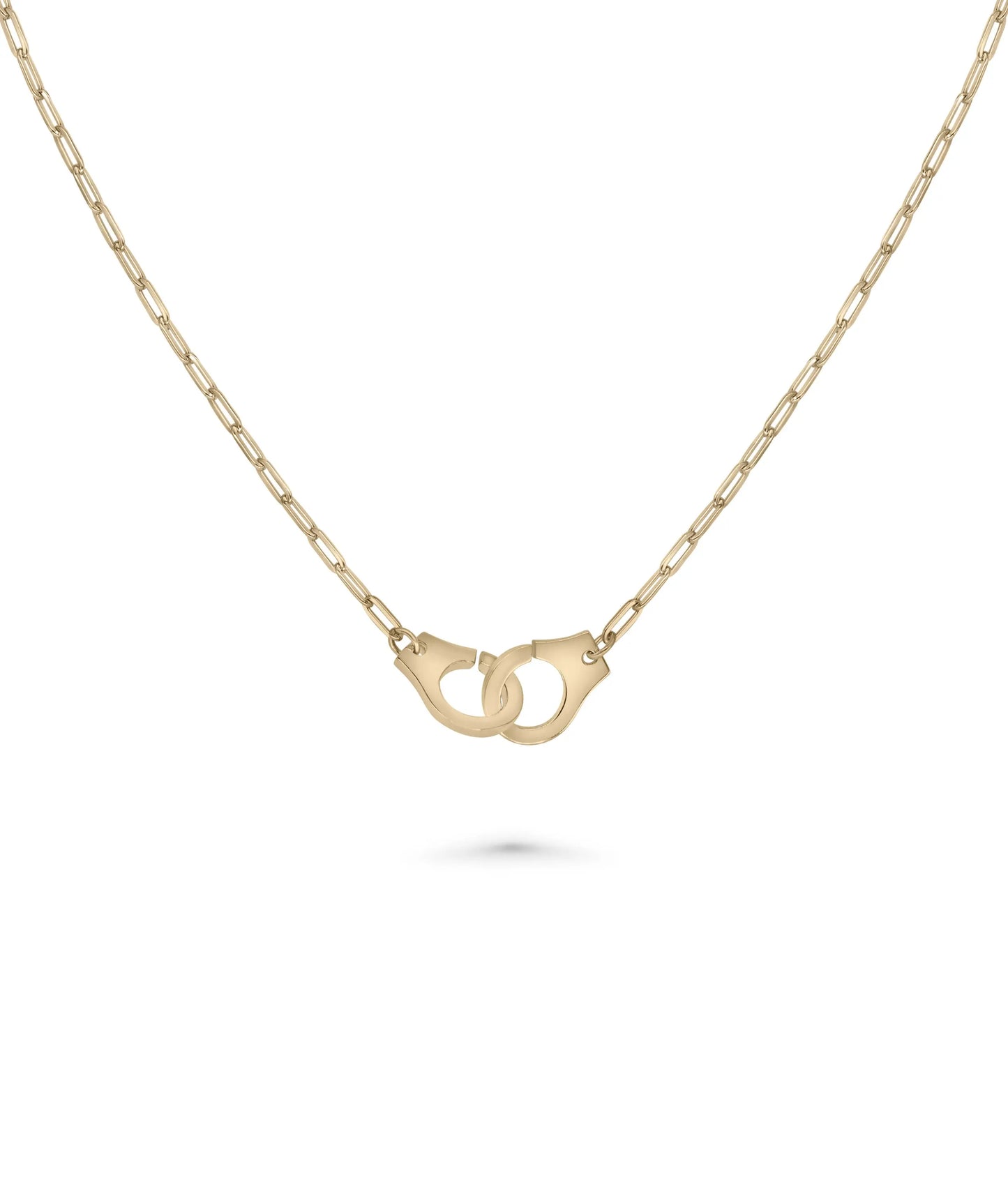 Paper Clip Necklace with Handcuff Charm rose gold featuring bold symbolism