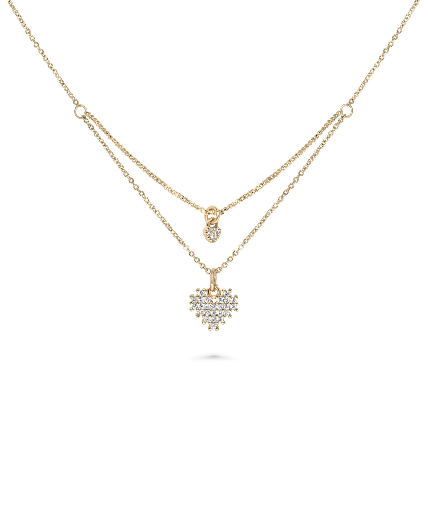 Heart Layered Necklace rose gold featuring 12mm prominent focal heart