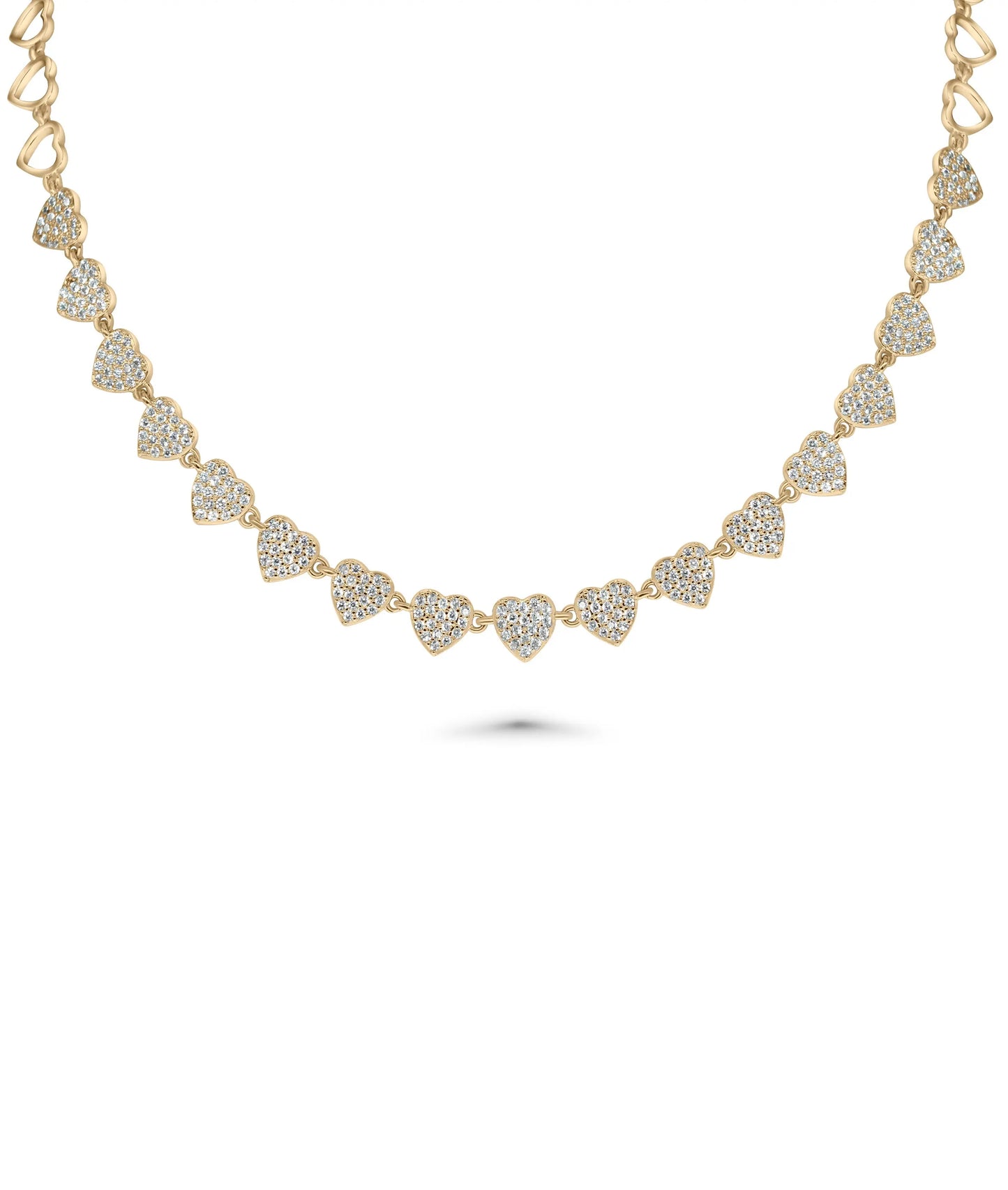Diamond Pave Line Necklace rose gold featuring romantic heart focal point