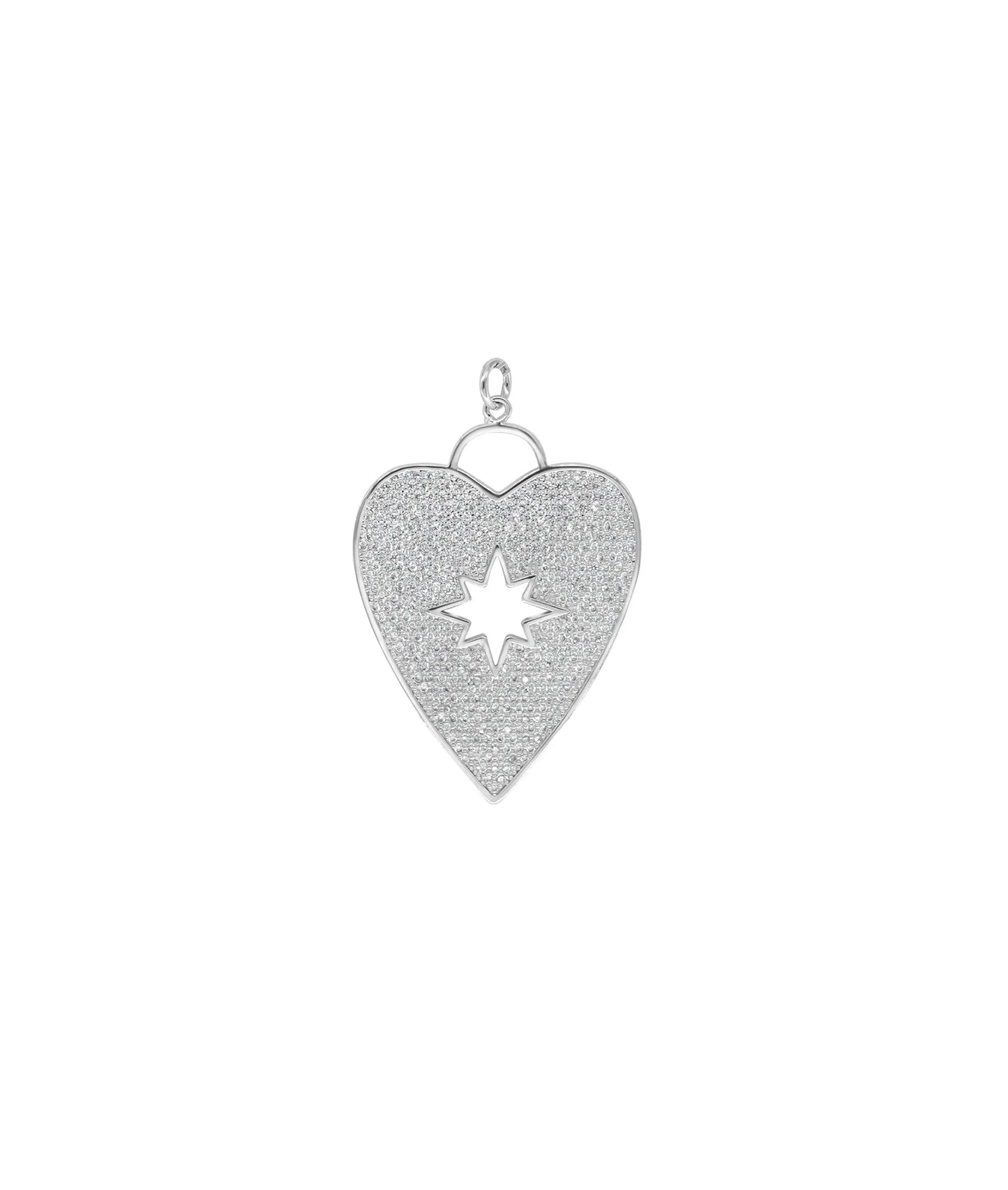White gold Heart Pave Charm continuous diamond coverage