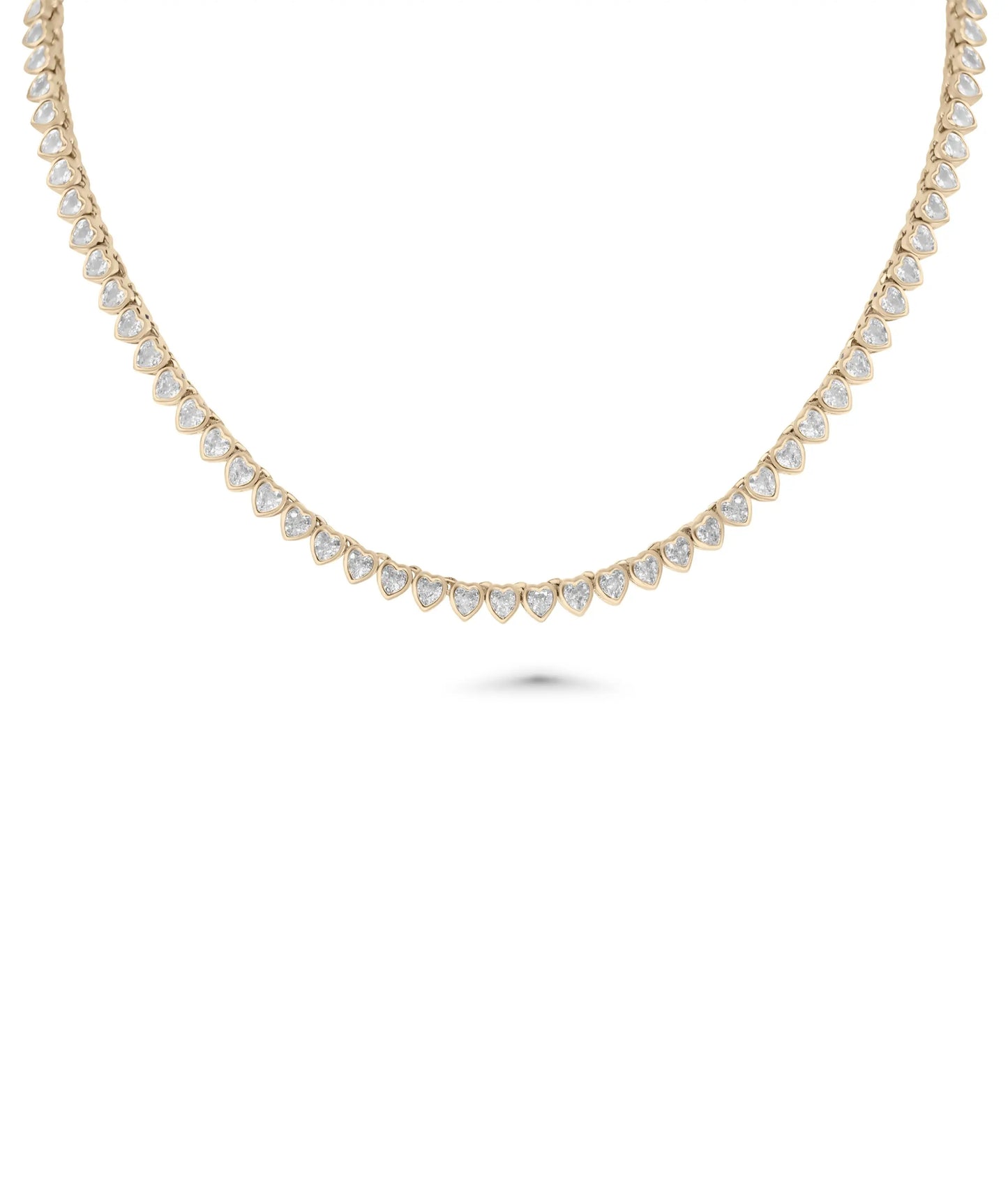Heart Shape Line Tennis Necklace rose gold featuring 90 heart stones