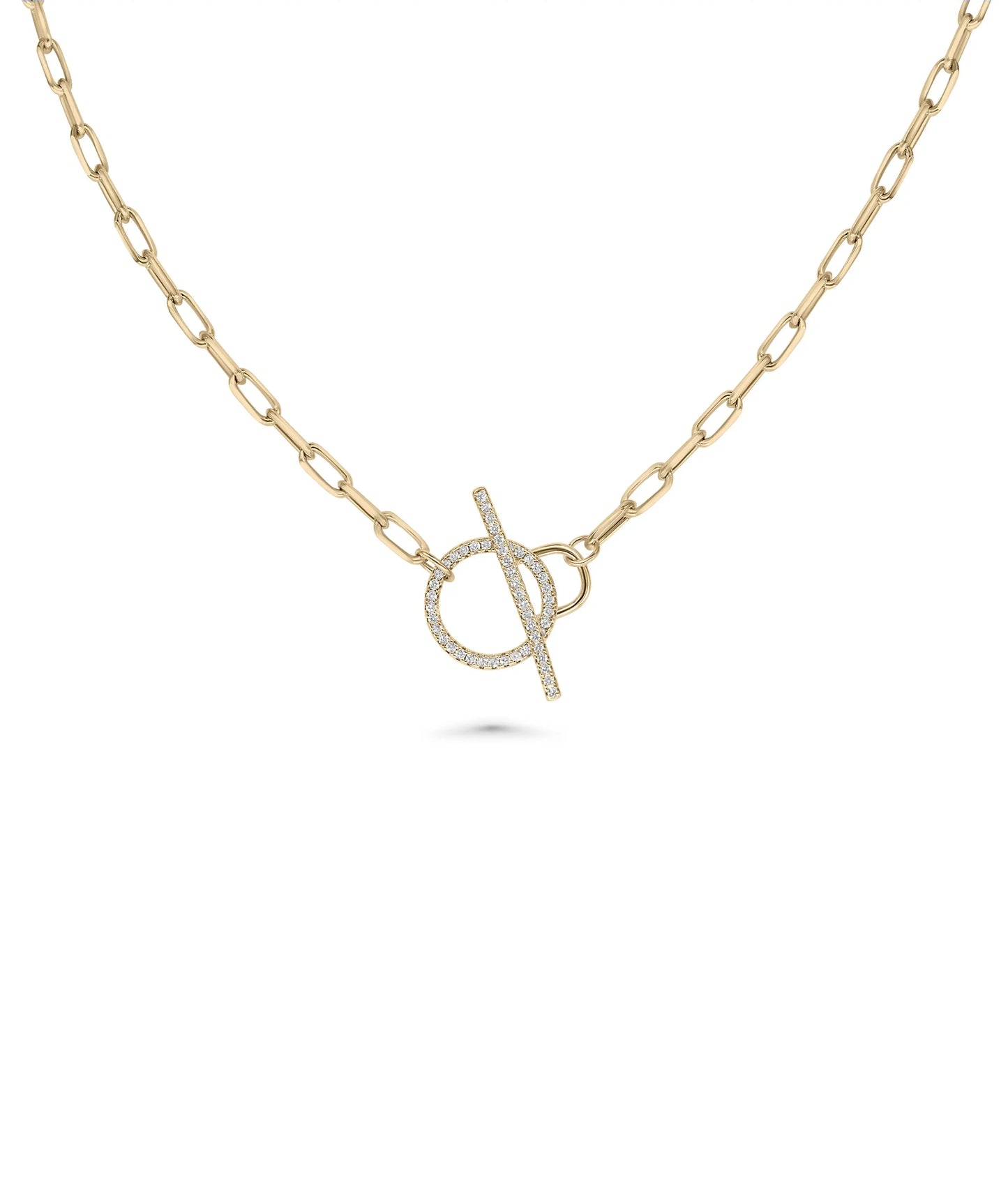 Paper Clip Diamond Toggle Necklace rose gold featuring functional elegance