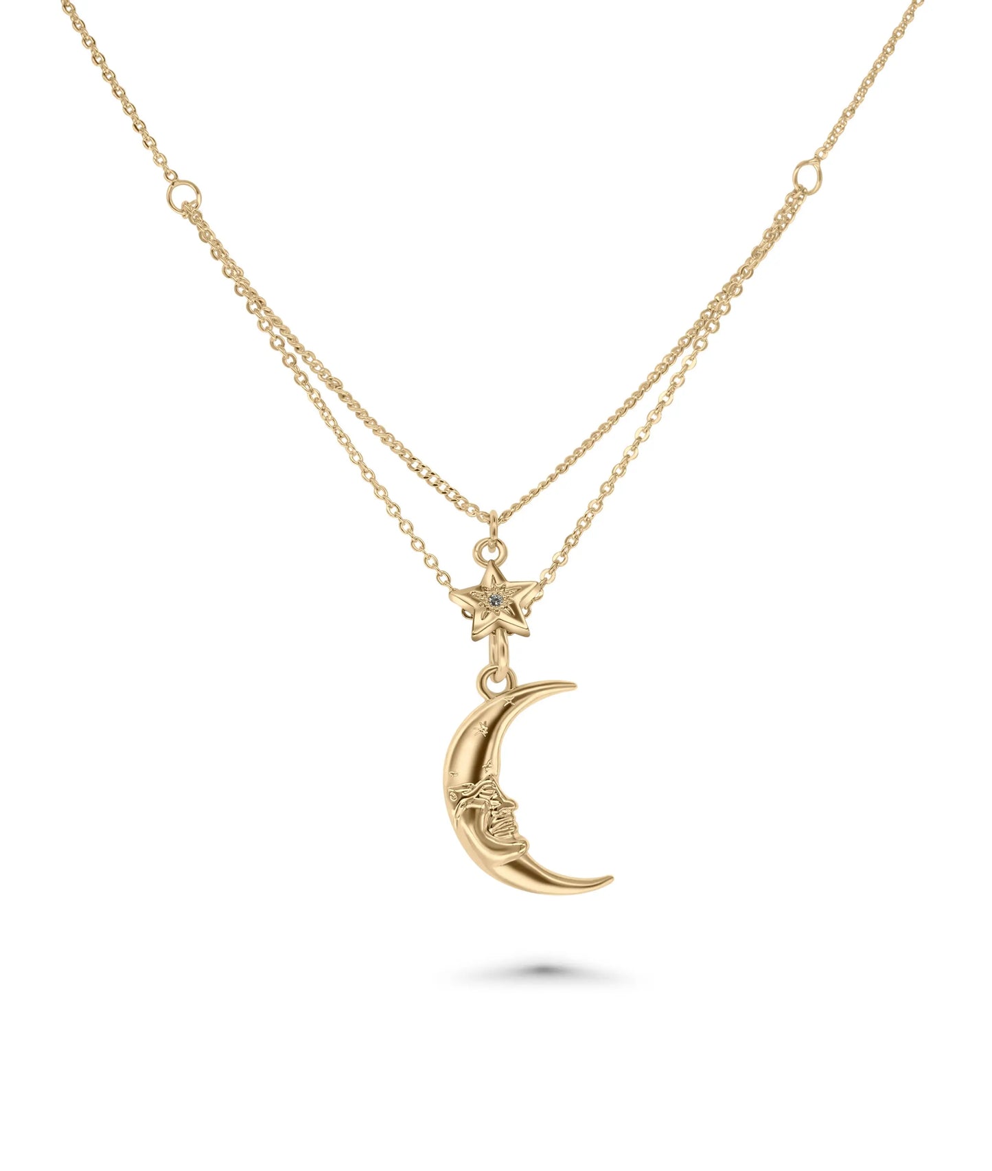 Layered Crescent and Star Necklace rose gold featuring moon and star symbolism