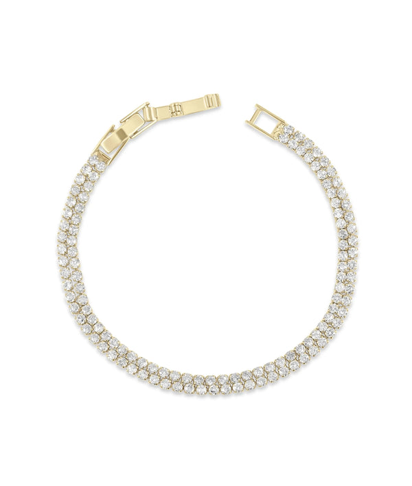2 Row Diamond Tennis Bracelet yellow gold double-row design front view