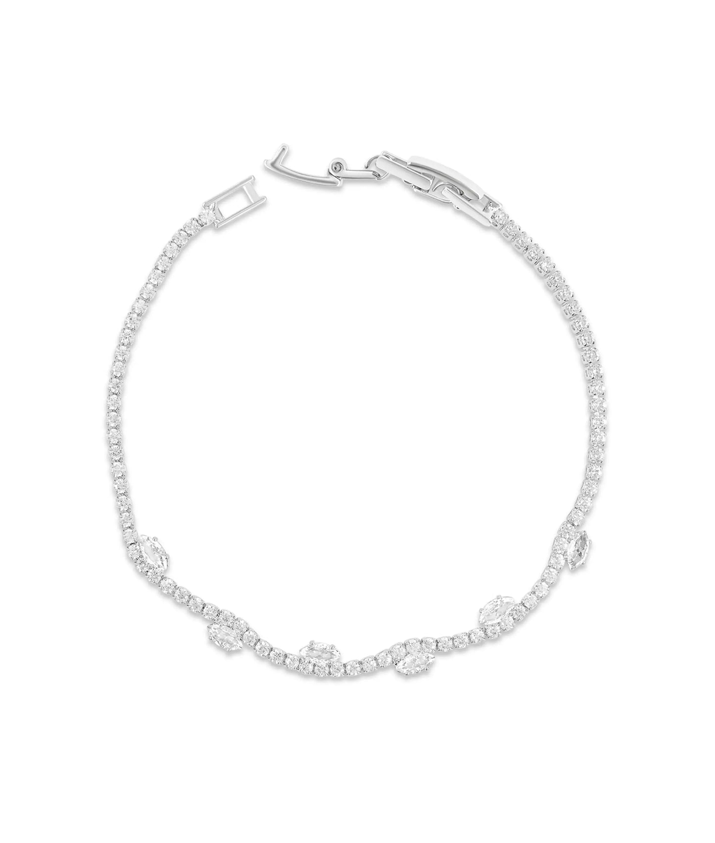 White gold Skipping Marquise Tennis Bracelet alternating stone design