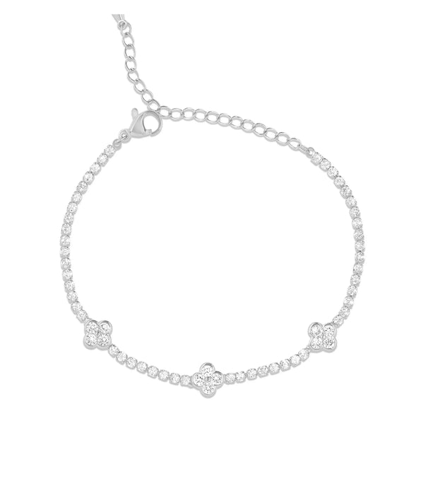 White gold Clover Tennis Bracelet featuring lucky charm diamond clovers alternate view