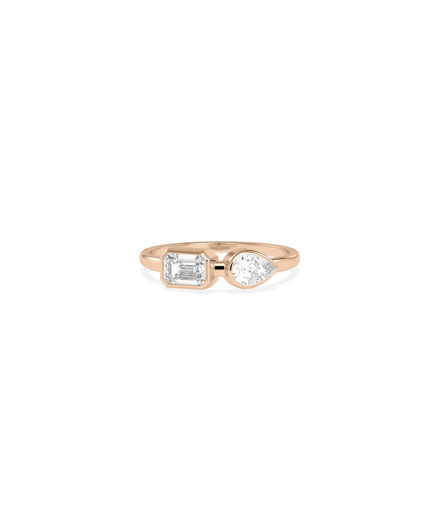 2 Stone Solitaire Band Ring on hand displaying balanced two-stone design