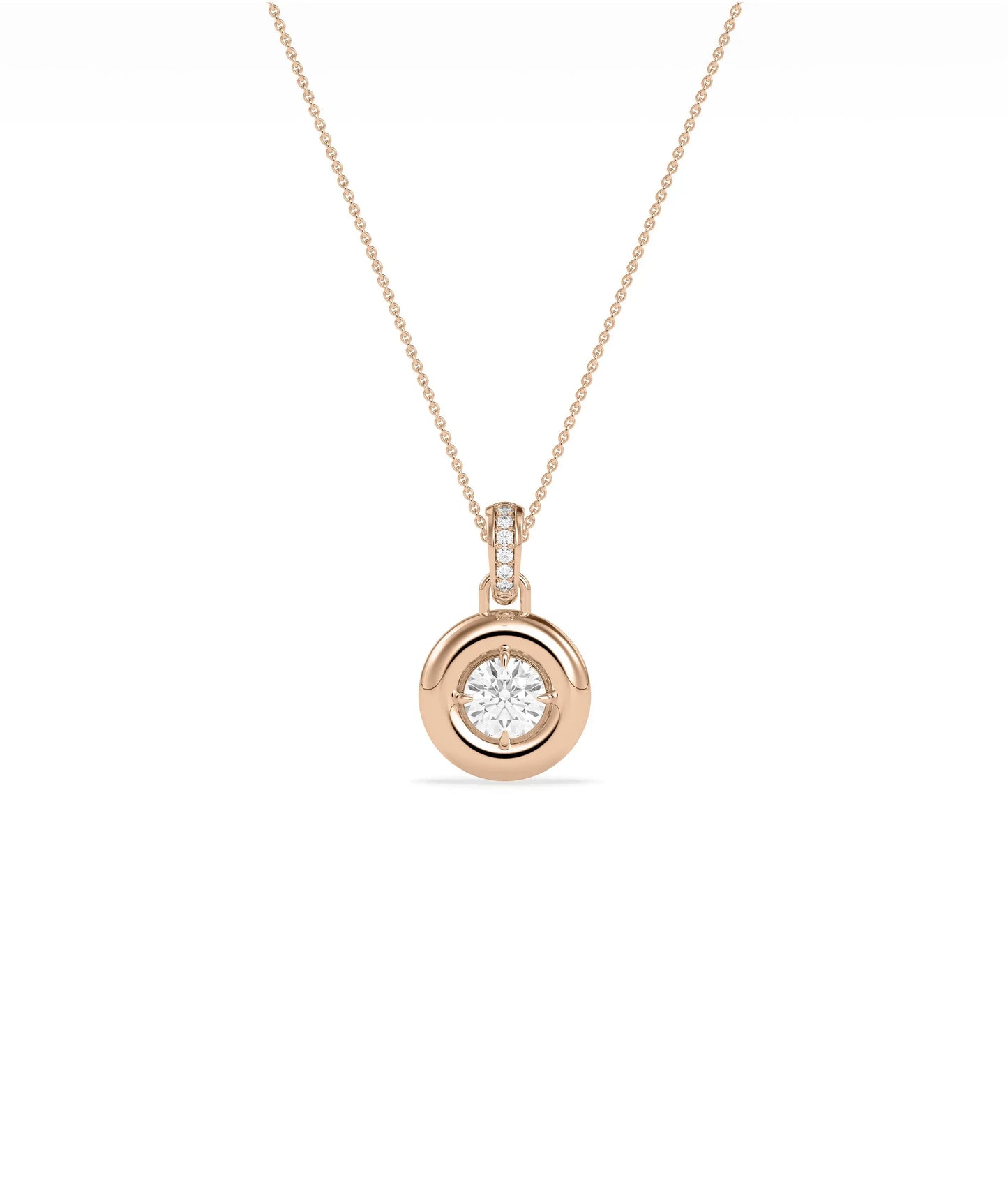 Bubble bezel charm side view highlighting three dimensional setting and bail construction