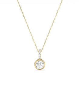 Round Solitaire Bezel Set Charm with round diamond bezel setting diamond bail gold front