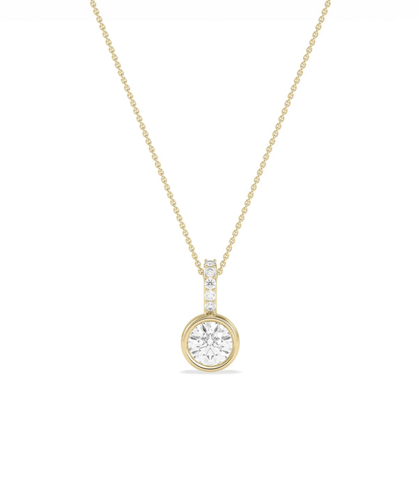 Round Solitaire Bezel Set Charm with round diamond bezel setting diamond bail gold front