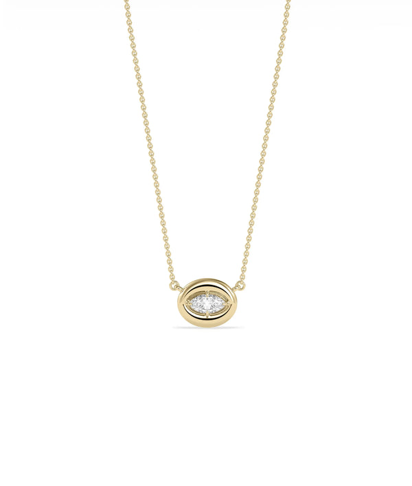 Bubble Solitaire Necklace with diamond pendant in bubble bezel setting on gold chain