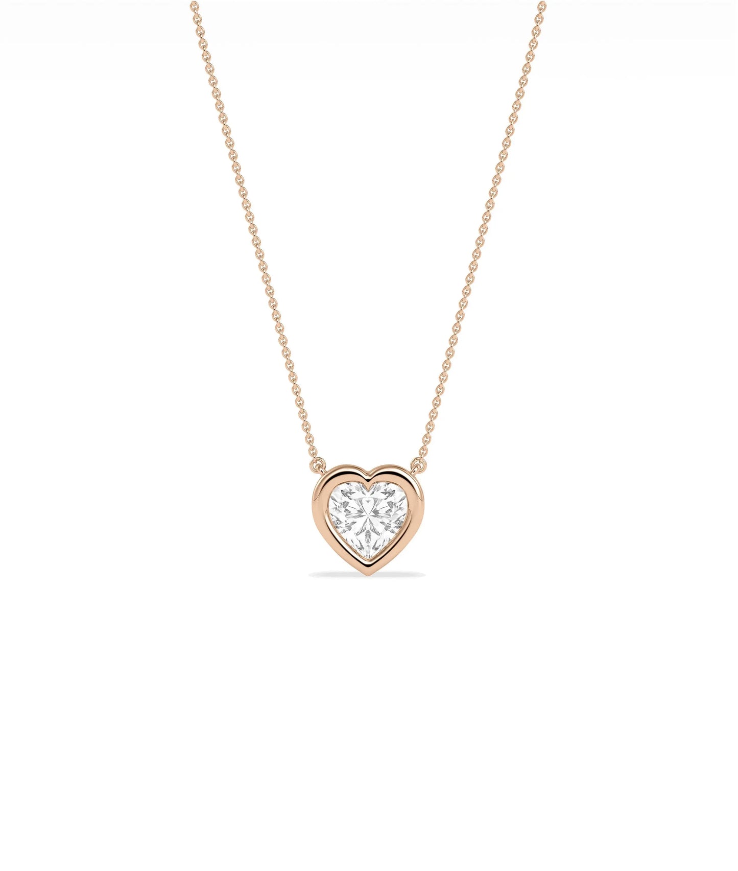 Bubble Bezel Set Heart Shape Solitaire Necklace romantic gold pendant profile angle