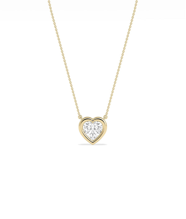 Bubble Bezel Set Heart Shape Solitaire Necklace with diamond pendant on gold cable chain