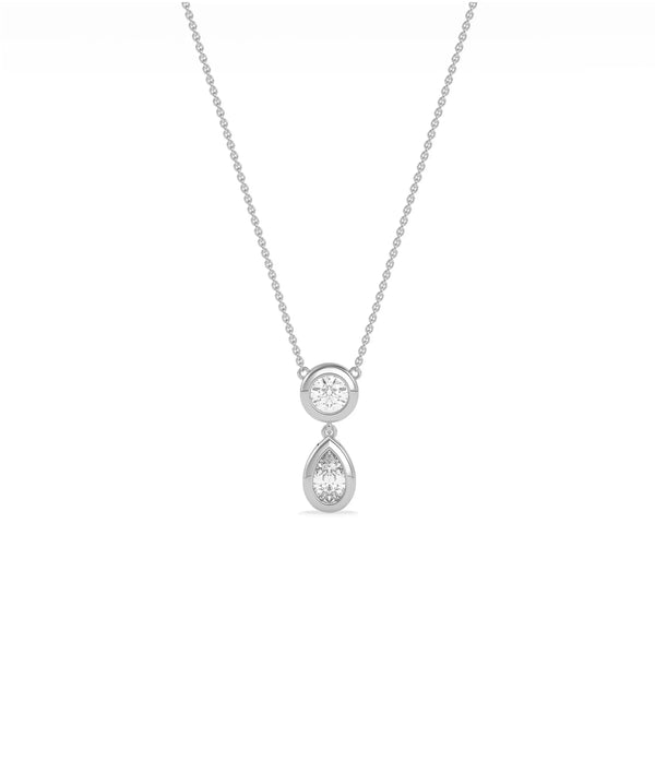 Two stone bezel pendant showing smooth protective settings and arrangement alternate view