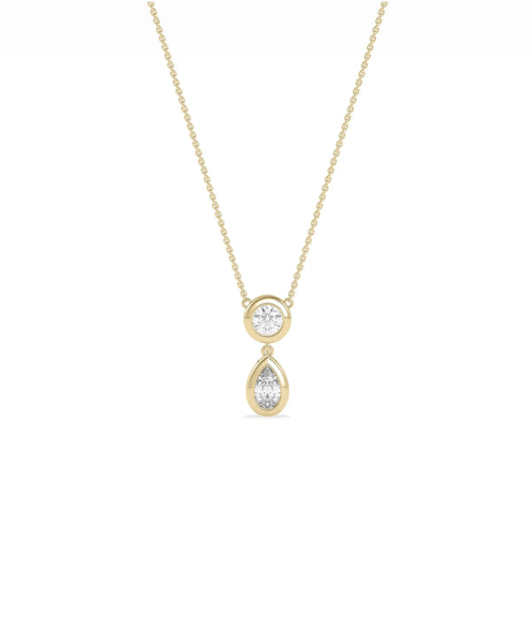 Bezel Set Two Stone Necklace dual diamonds gold bezel settings cable chain