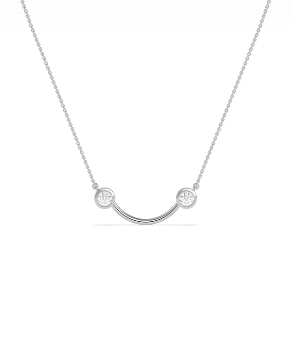 Smile pendant necklace showing curved design with two diamond accents alternate view