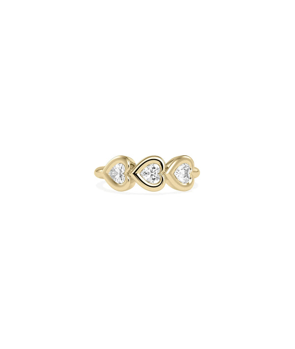 3 Heart Bubble Bezel Set Band Ring three heart diamonds gold bubble settings
