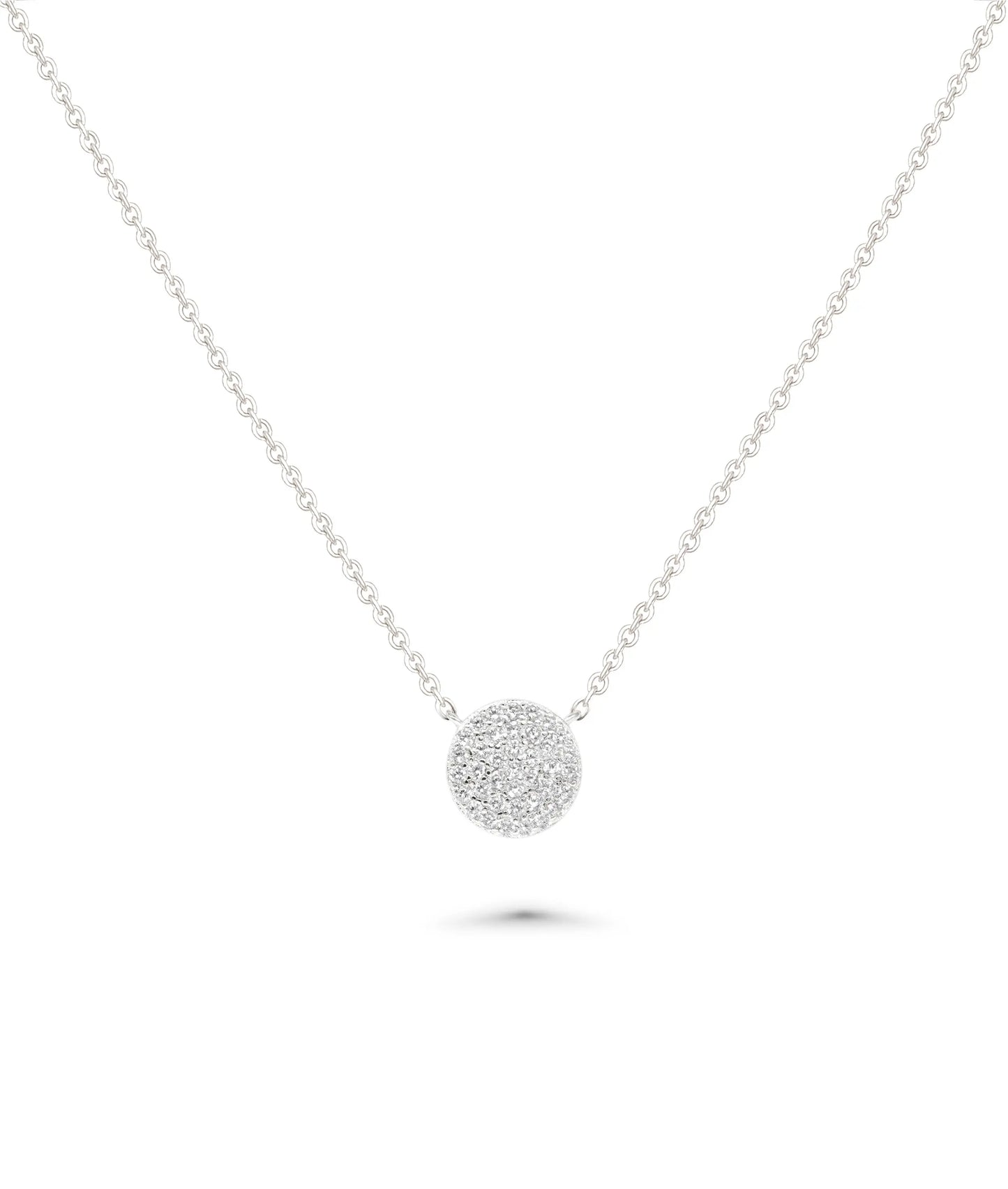 Diamond Pave Coin Necklace white gold with brilliant circular design