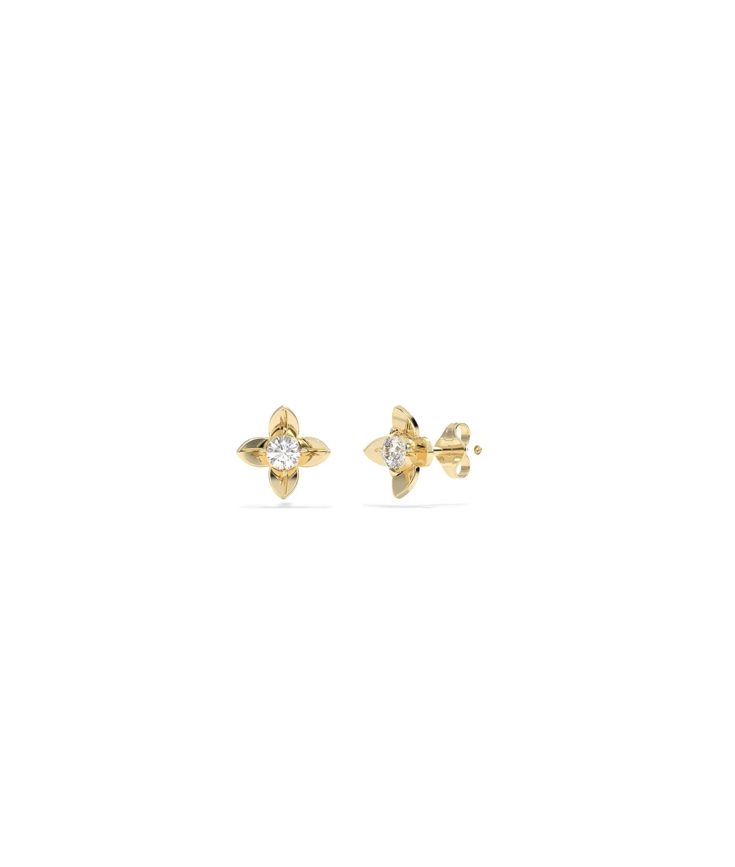Diamond Flower Stud Earring worn on ear displaying floral elegance