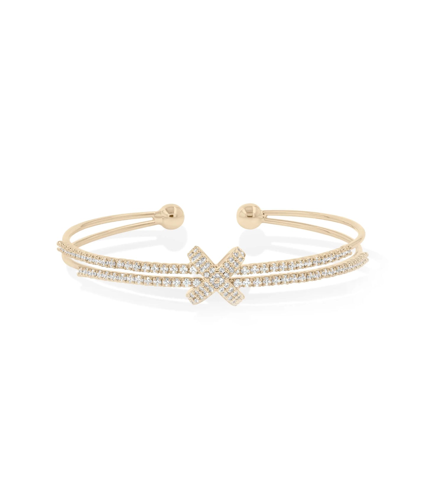 Rose gold 2 Row Diamond Criss Cross Flex Cuff intersecting sparkle