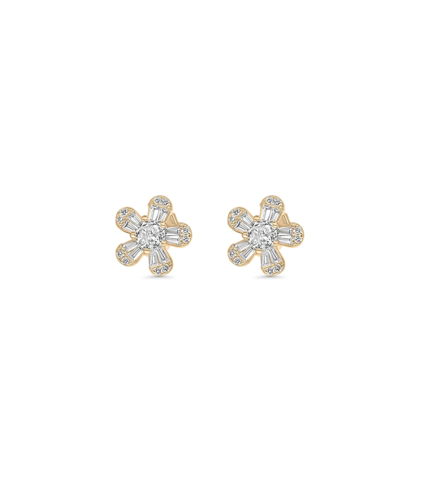 Flower Stud Earrings rose gold featuring botanical diamond motif