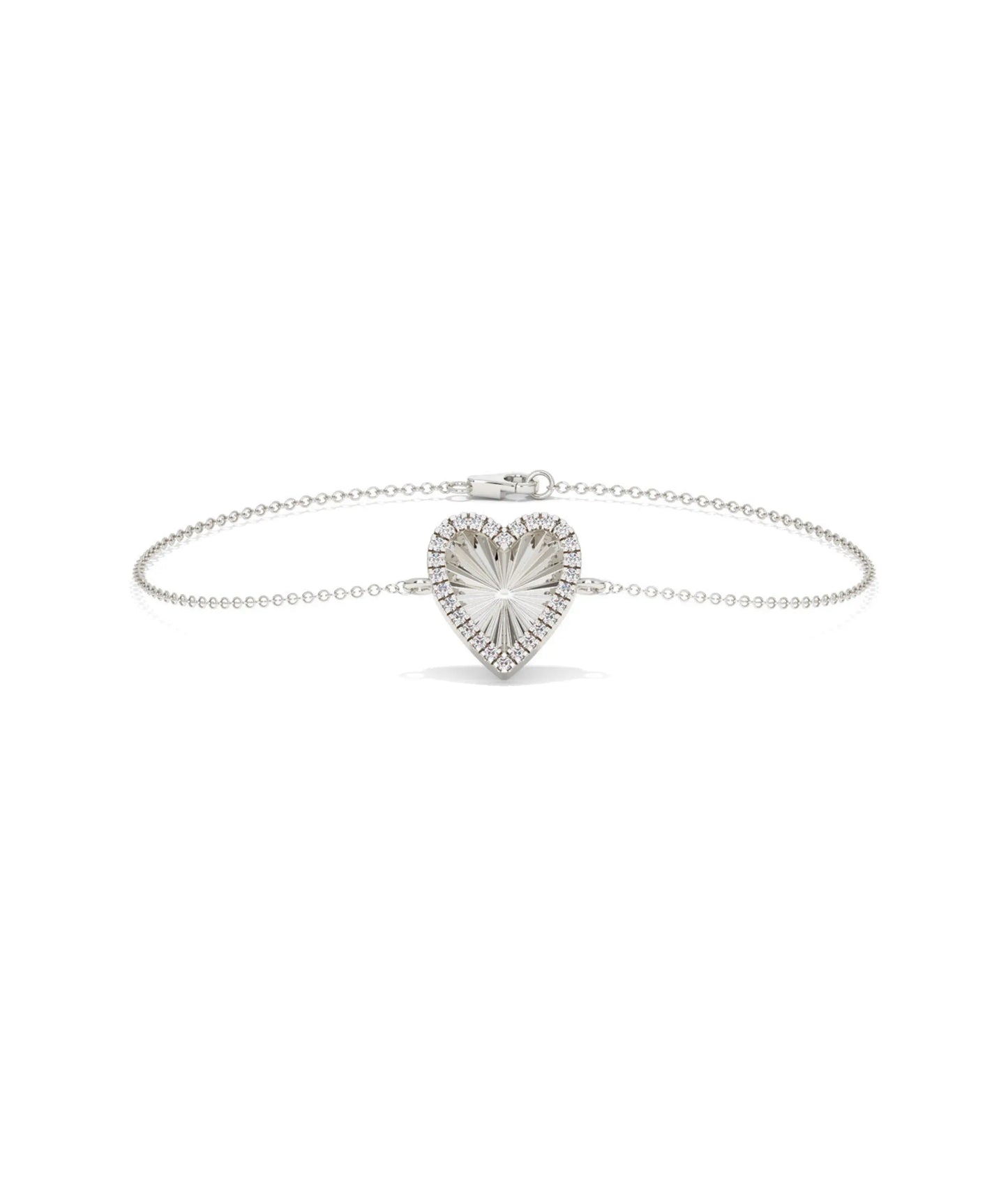 Fluted Heart Bracelet white gold with sparkling heart centerpiece
