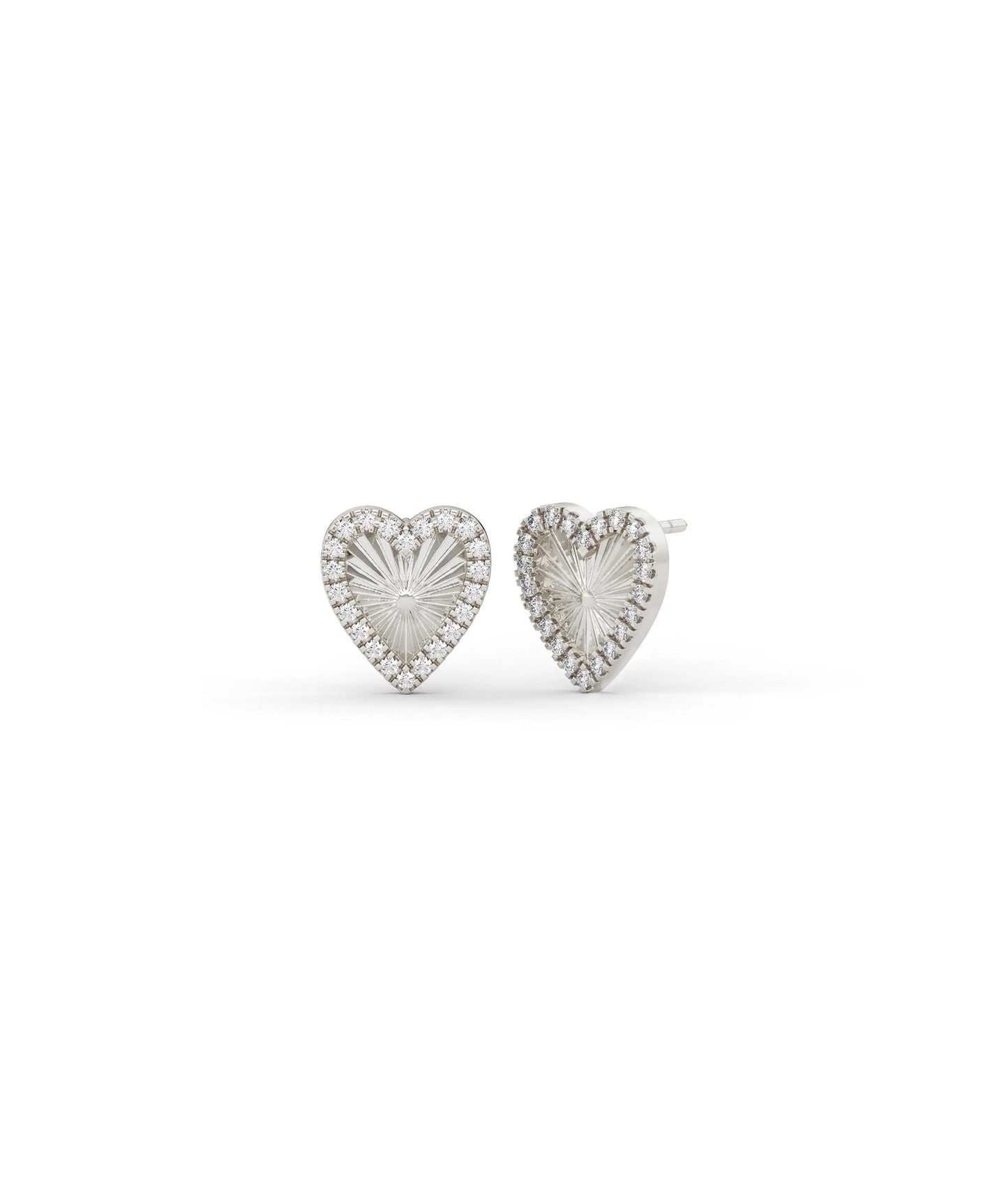 Fluted Heart Stud Earrings white gold with sparkling heart design