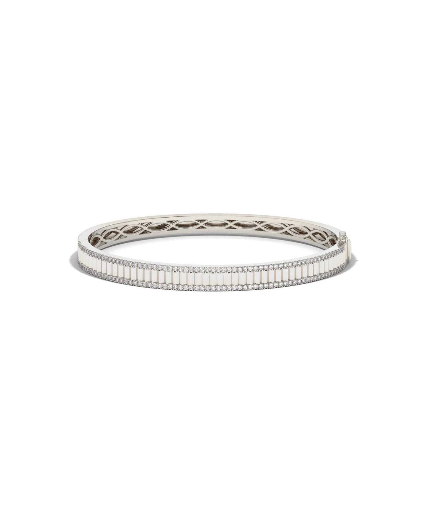 White gold fluted 2 row diamond bangle with substantial dual-row design