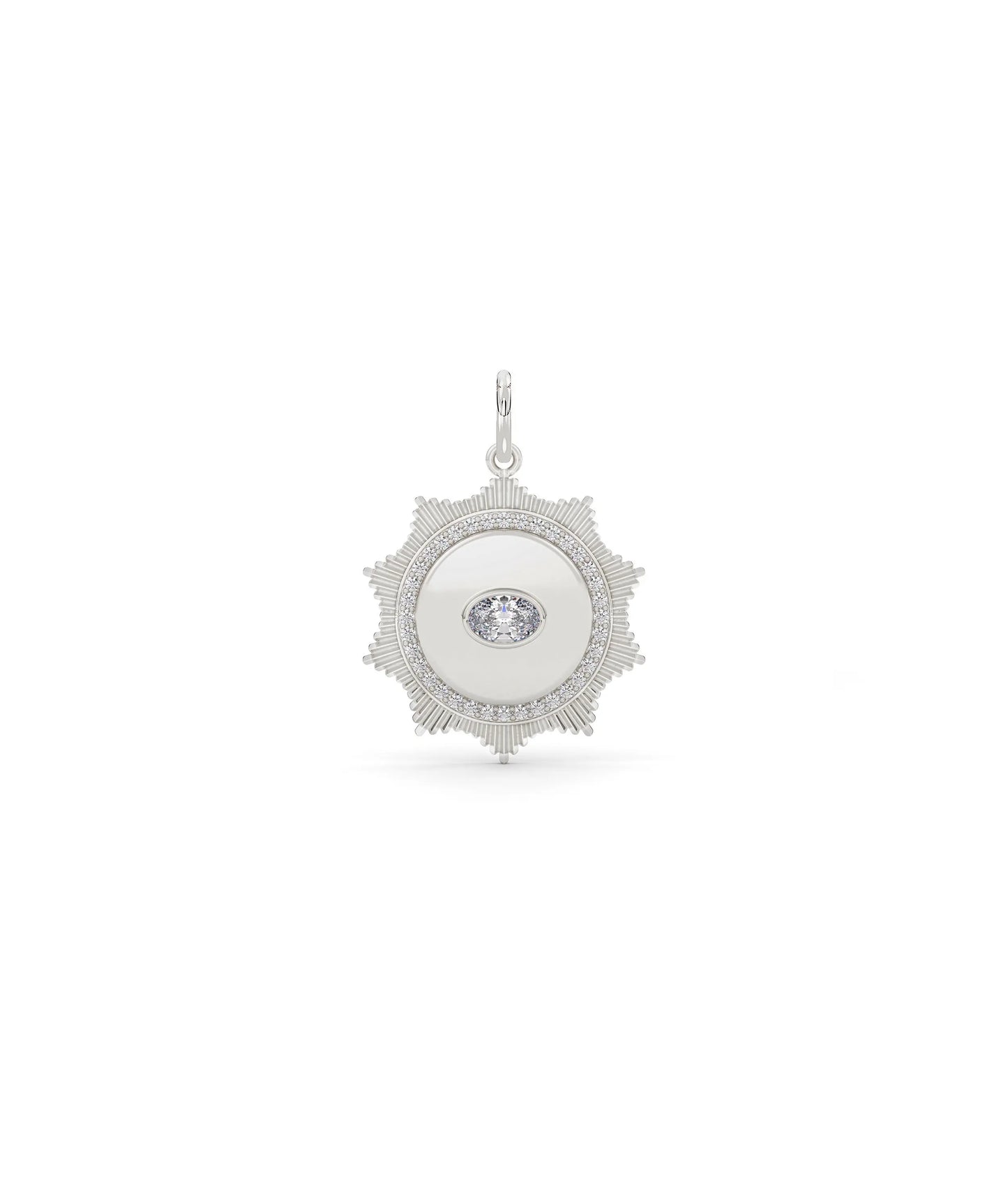 White gold fluted solitaire evil eye charm with protective eye symbol design