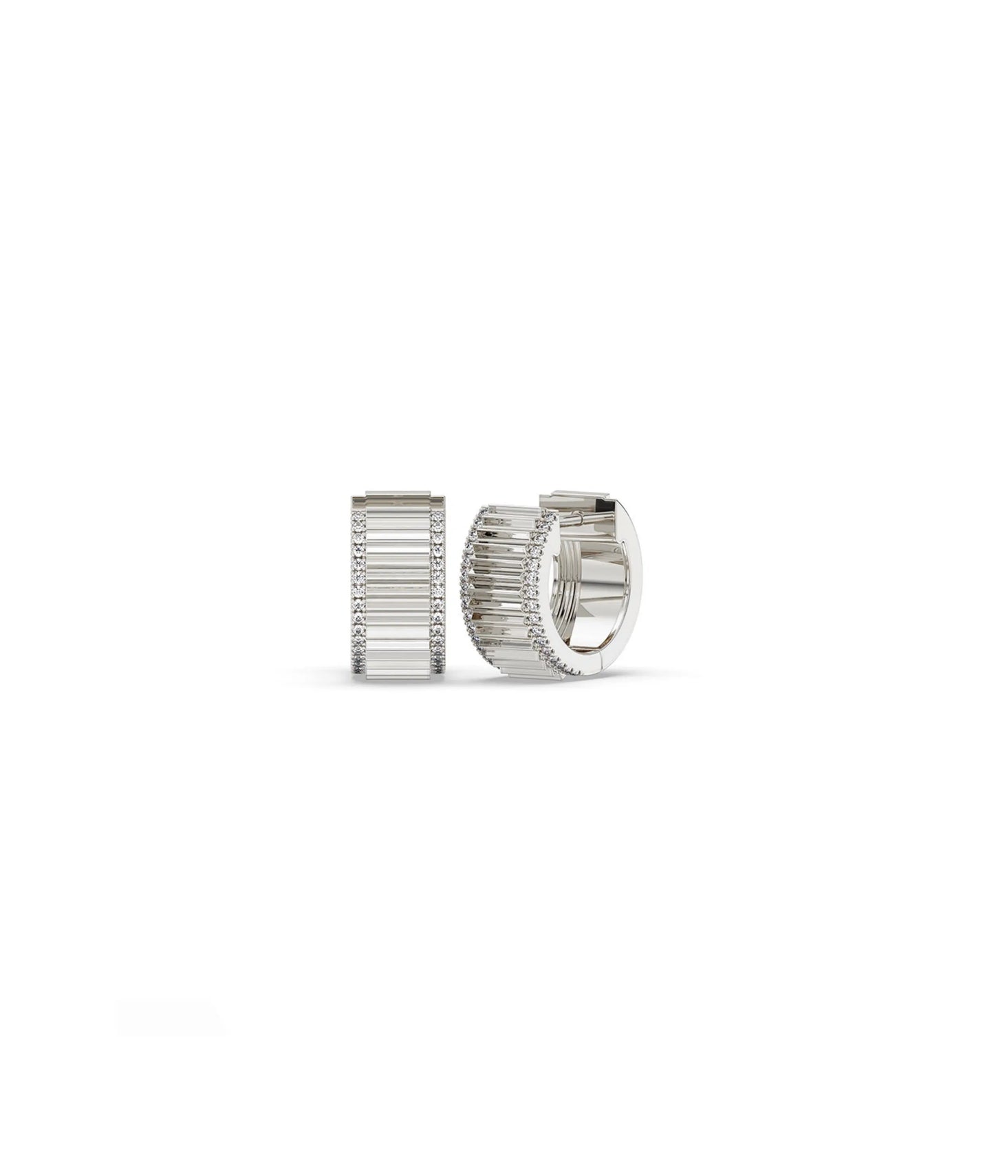 White gold fluted diamond huggie earring with brilliant diamond setting