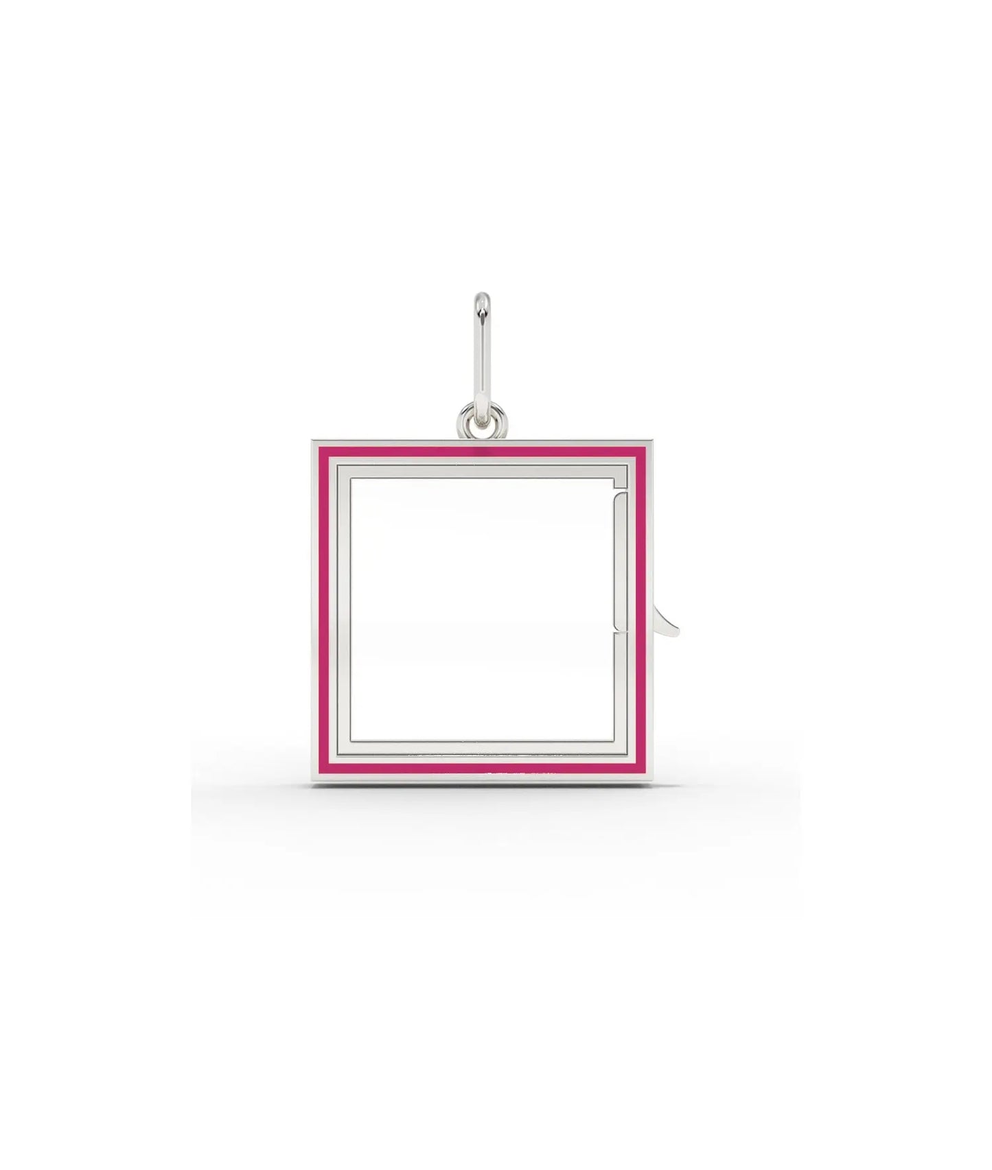 White gold enamel square glass locket charm with vibrant enamel decoration