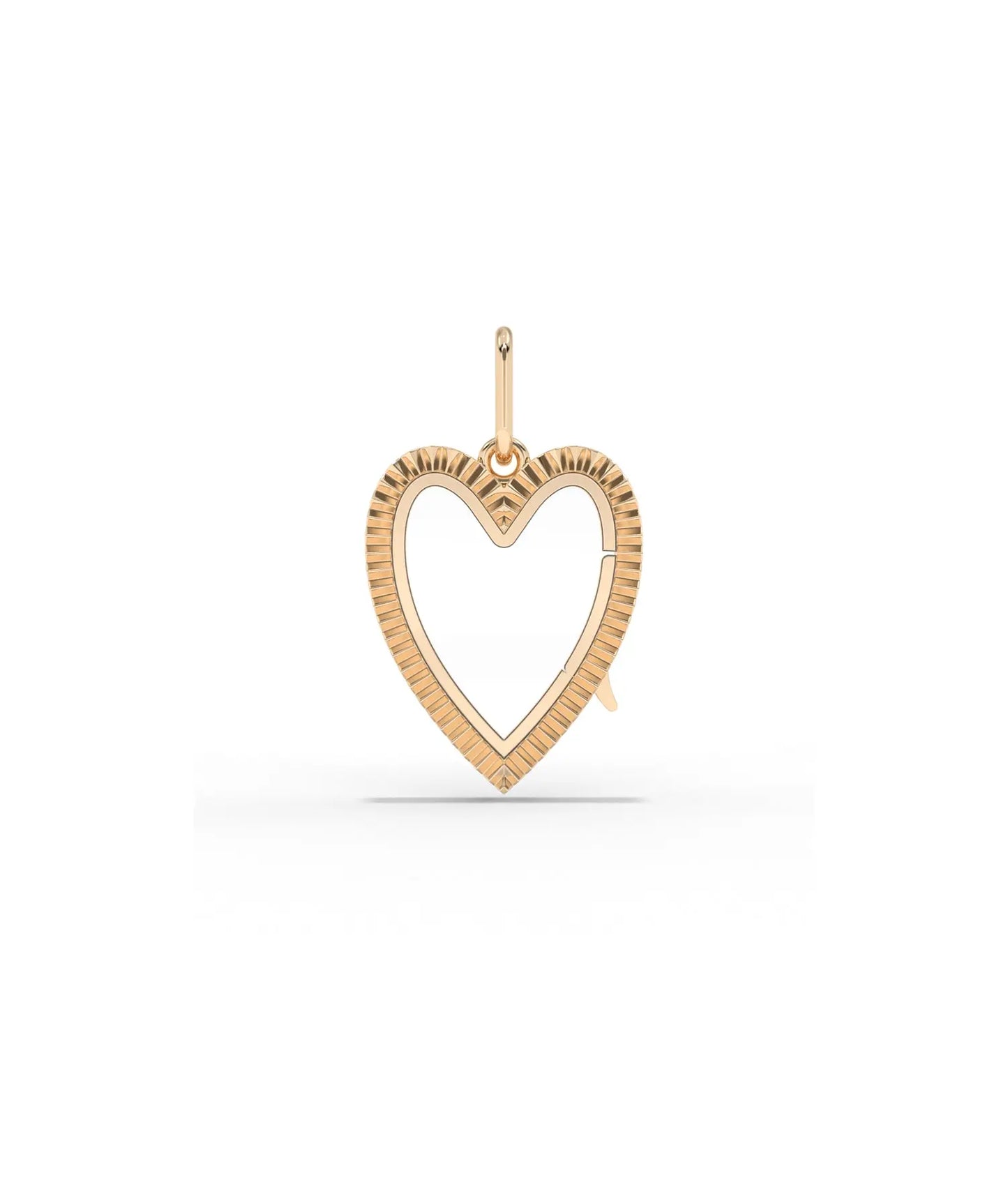 Rose gold fluted heart glass locket charm romantic heart design with texture