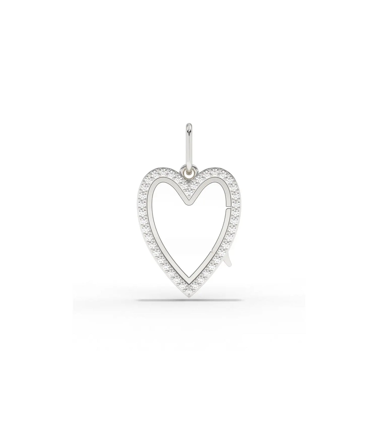 White gold diamond heart glass locket charm with brilliant diamond accents
