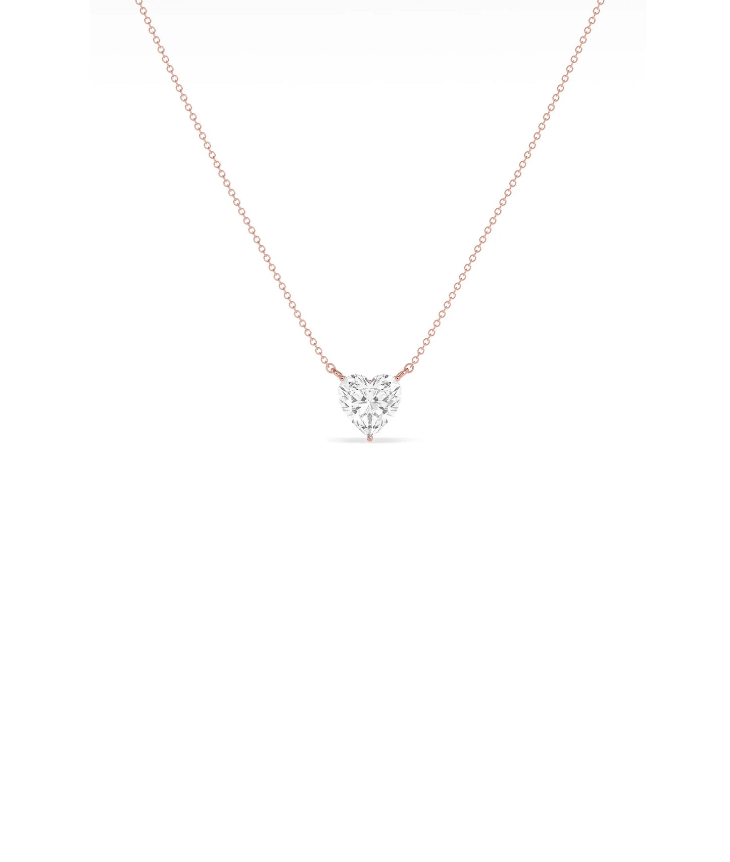 Solitaire Heart Diamond Necklace side angle, brilliant cut diamond pendant detail