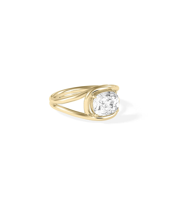 Bezel set diamond ring showing smooth modern design and secure enclosure alternate view