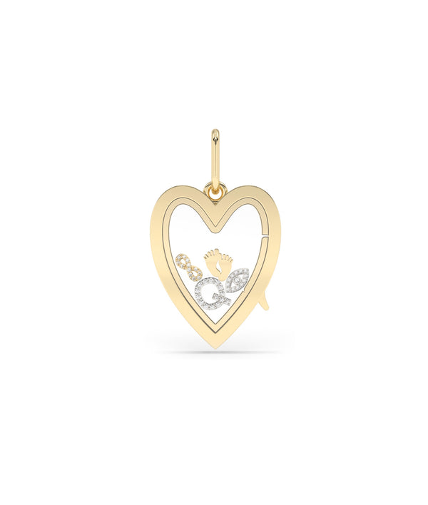 Heart Glass Locket Charm Solid Gold